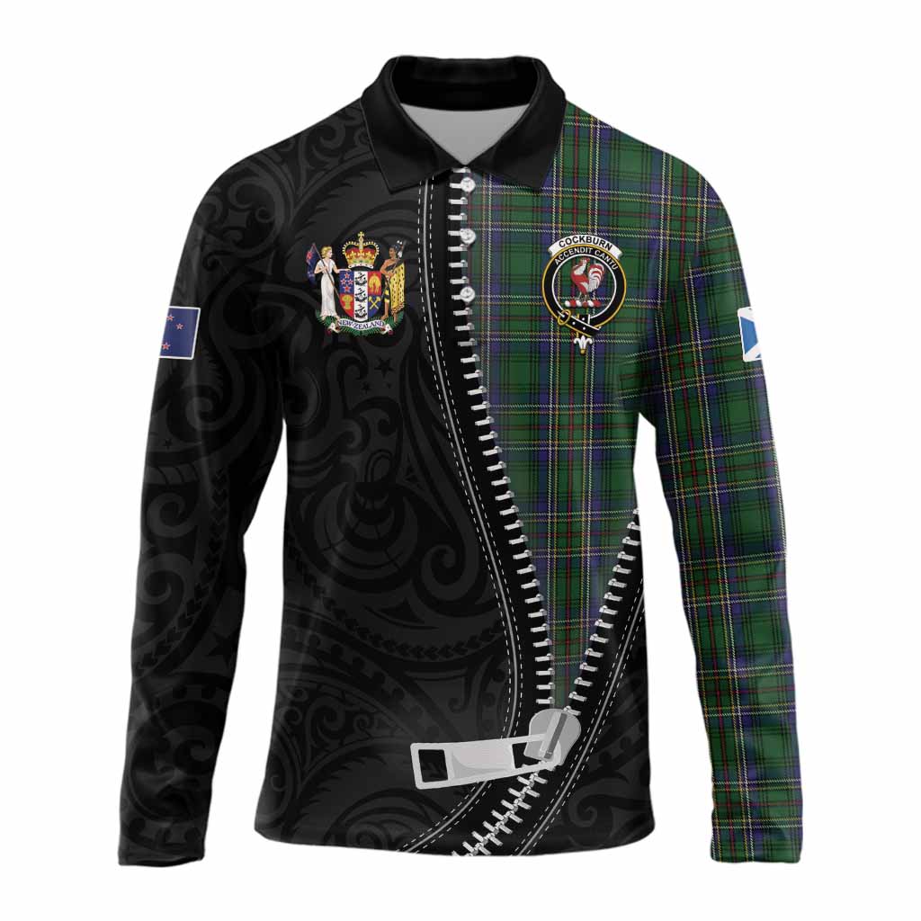 Cockburn Tartan Long Sleeve Polo Shirt New Zealand Pattern Unique Zipper Stylized