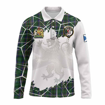 Cockburn Tartan Long Sleeve Polo Shirt with Family Crest and Lion Rampant Grunge Style