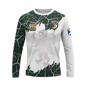 Cockburn Tartan Long Sleeve T-Shirt with Family Crest and Lion Rampant Grunge Style