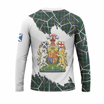 Cockburn Tartan Long Sleeve T-Shirt with Family Crest and Lion Rampant Grunge Style