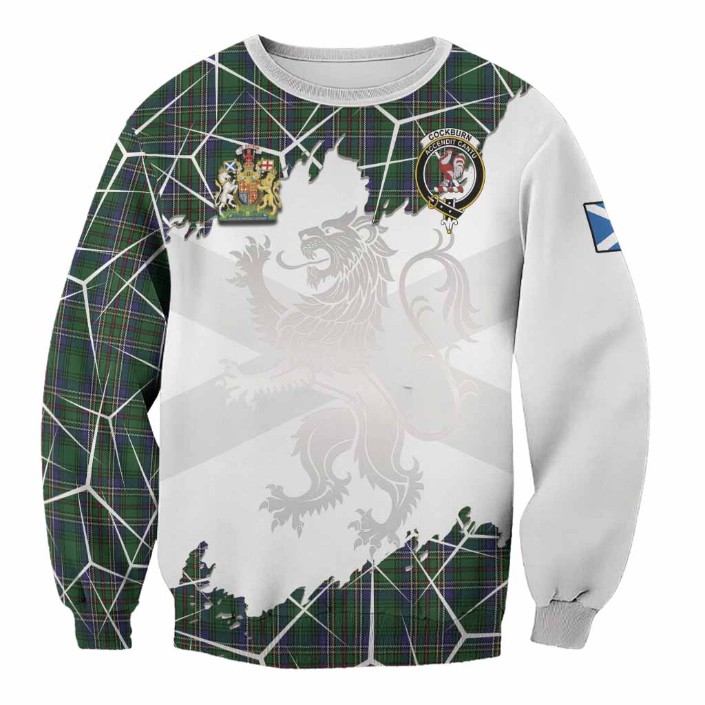 Cockburn Tartan Sweatshirt with Family Crest and Lion Rampant Grunge Style