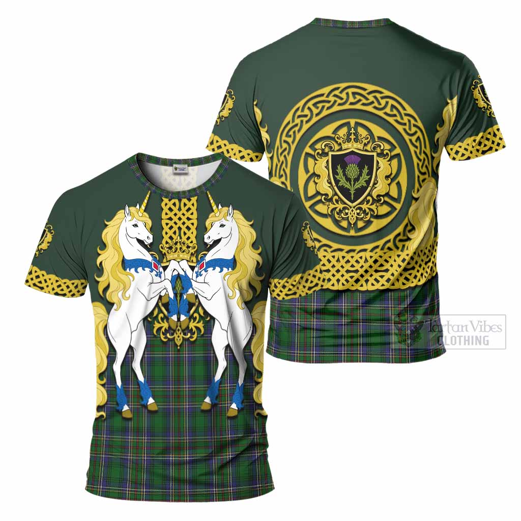 Cockburn Tartan T-Shirt Unicorn Celtic Knot And Thistle Emblem
