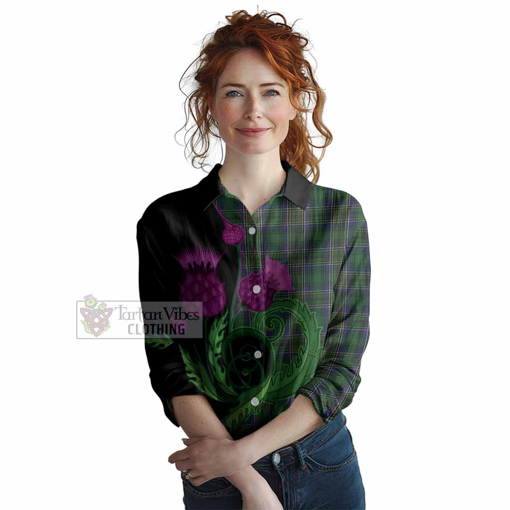 Cockburn Tartan Women Casual Shirt Traditional Scottish Thistle