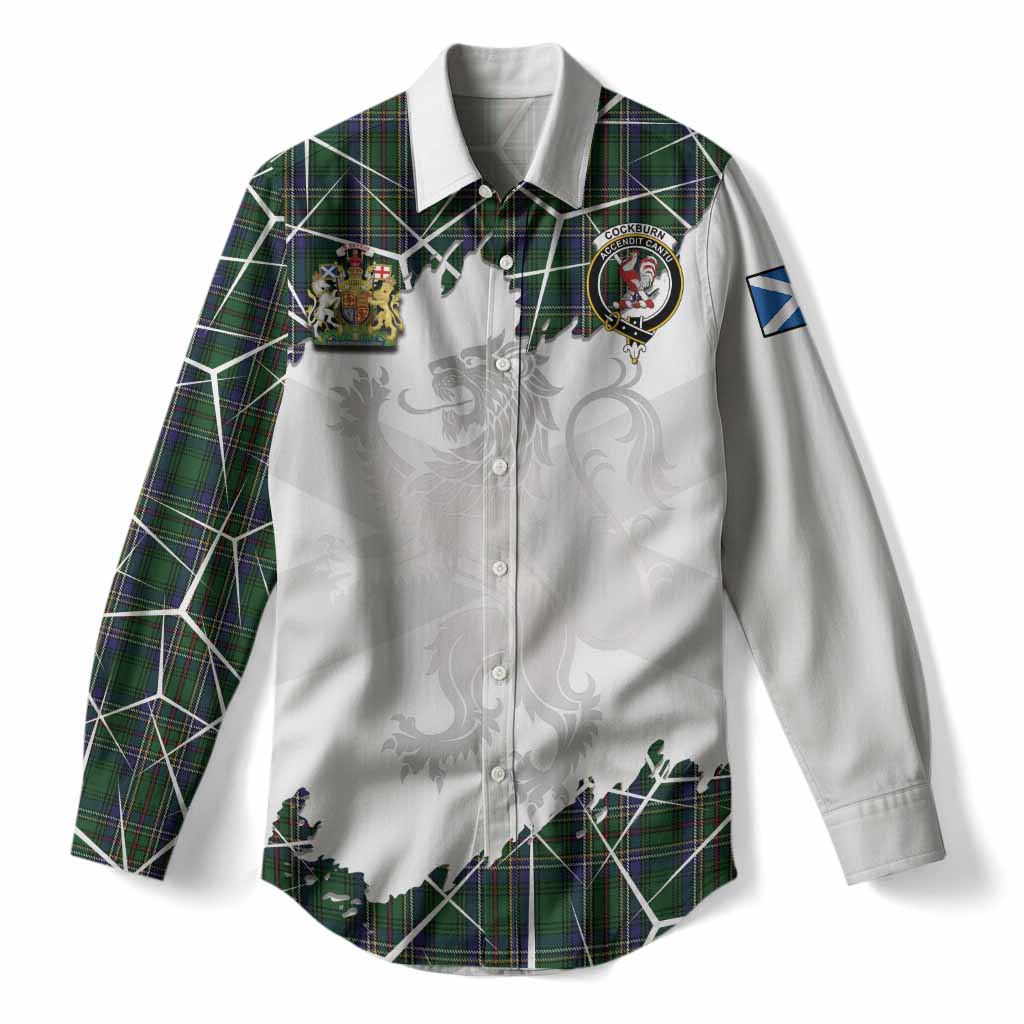 Cockburn Tartan Women Casual Shirt with Family Crest and Lion Rampant Grunge Style