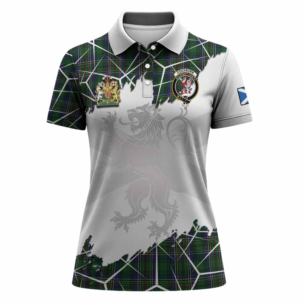 Cockburn Tartan Women Polo Shirt with Family Crest and Lion Rampant Grunge Style