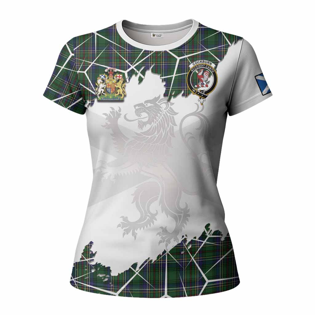 Cockburn Tartan Women T shirt with Family Crest and Lion Rampant Grunge Style