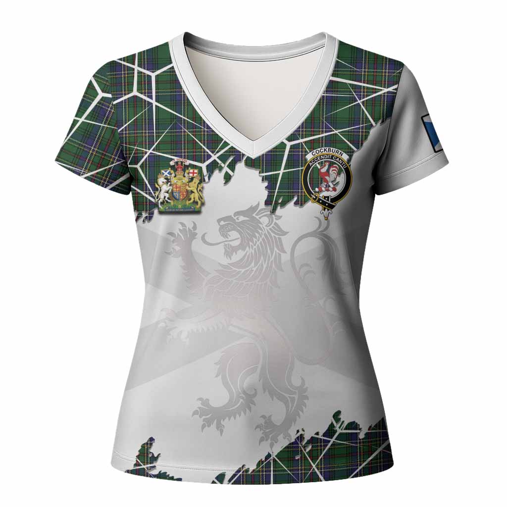 Cockburn Tartan Women T shirt with Family Crest and Lion Rampant Grunge Style