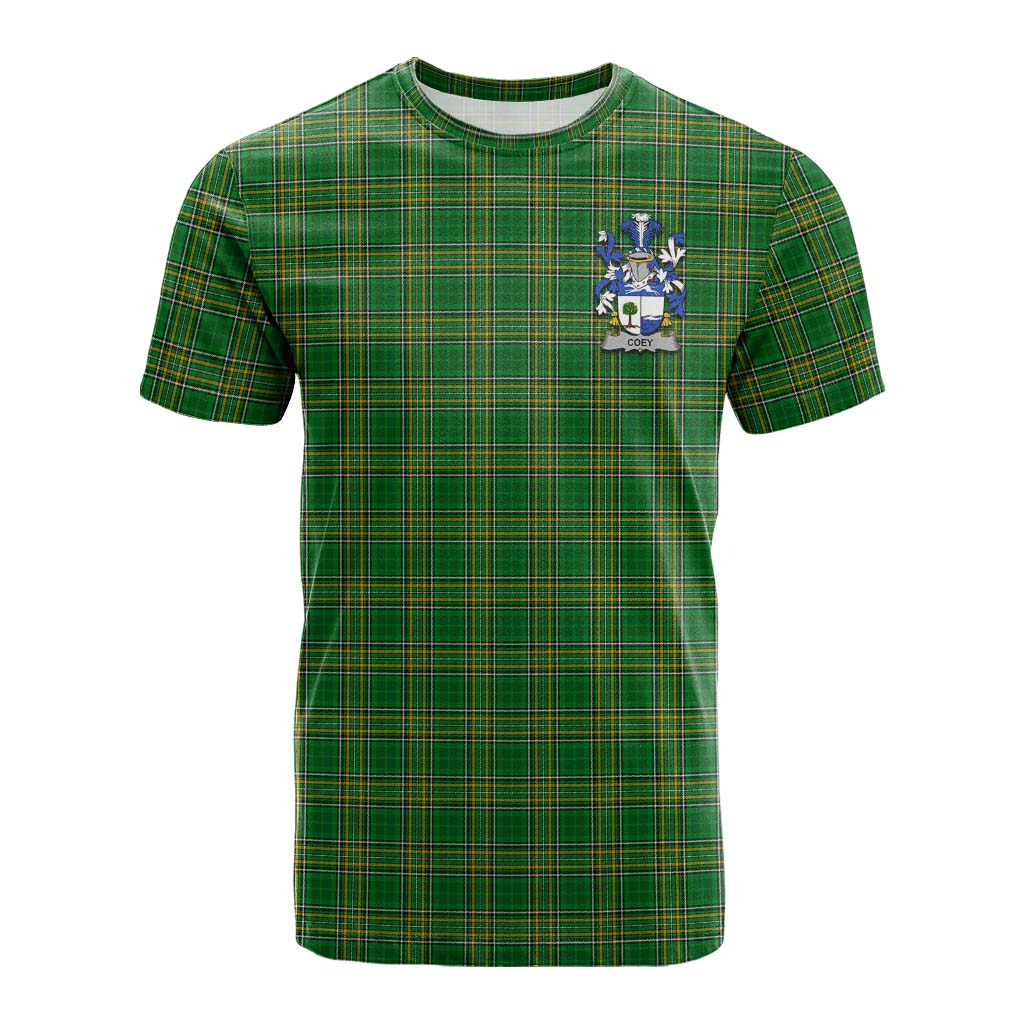 Tartan Vibes Clothing Coey Irish Clan Tartan Cotton T-shirt with Coat of Arms