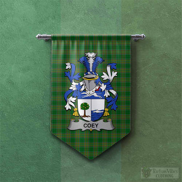 Coey Irish Clan Tartan Gonfalon, Tartan Banner with Coat of Arms