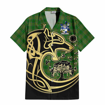 Coey Irish Tartan Hawaiian Shirt with Coat of Arms Celtic Wolf Style
