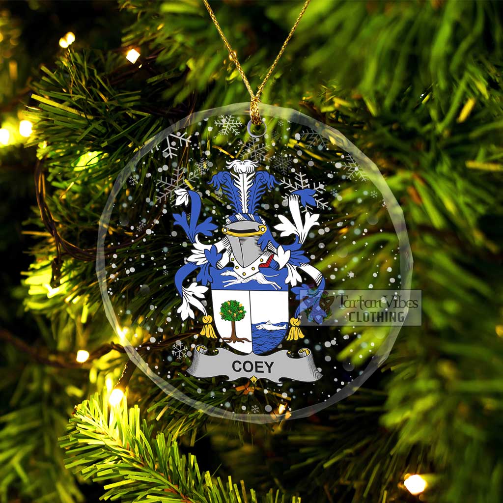 Coey Irish Clan Christmas Glass Ornament with Coat of Arms Transparent Glass Circle - 2D-tartanvibesclothing