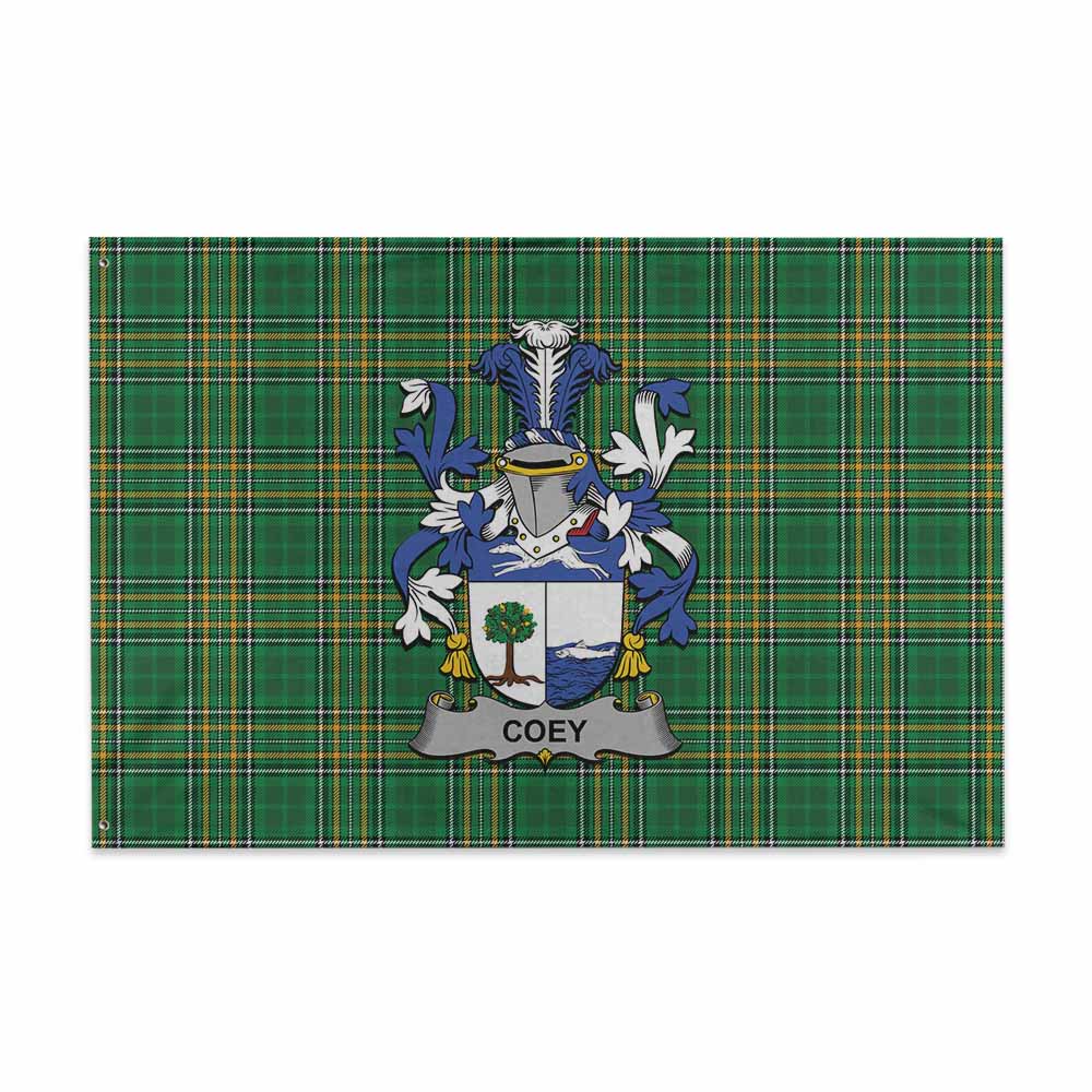 Tartan Vibes Clothing Coey Irish Clan Tartan House Flag with Coat of Arms