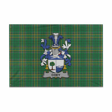 Coey Irish Clan Tartan House Flag with Coat of Arms