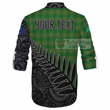 Tartan Vibes Clothing Cogan Irish Clan Tartan Ghillie Kilt Shirt with Coat of Arms New Zealand Silver Fern Half Style