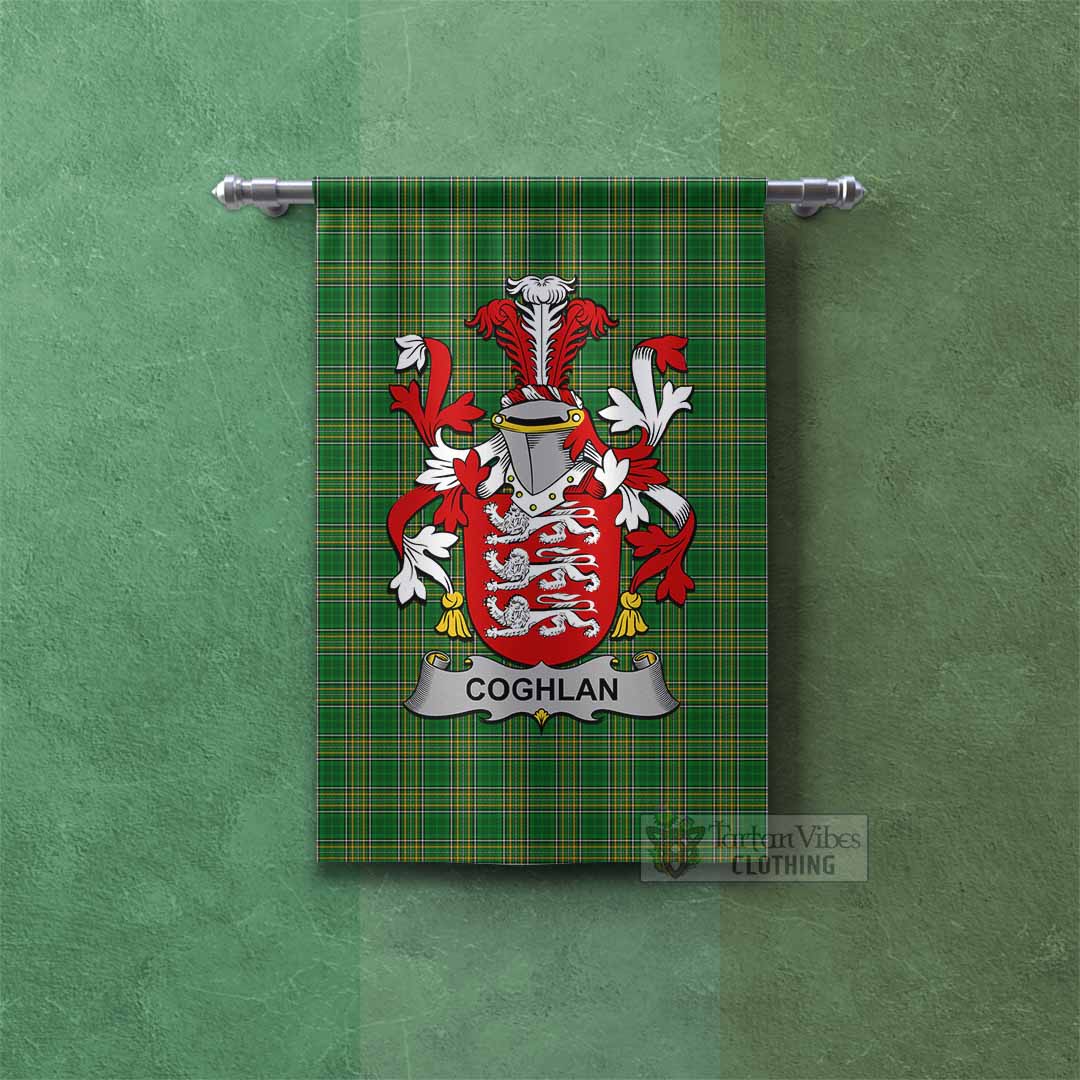 Tartan Vibes Clothing Coghlan Irish Clan Tartan Gonfalon, Tartan Banner with Coat of Arms