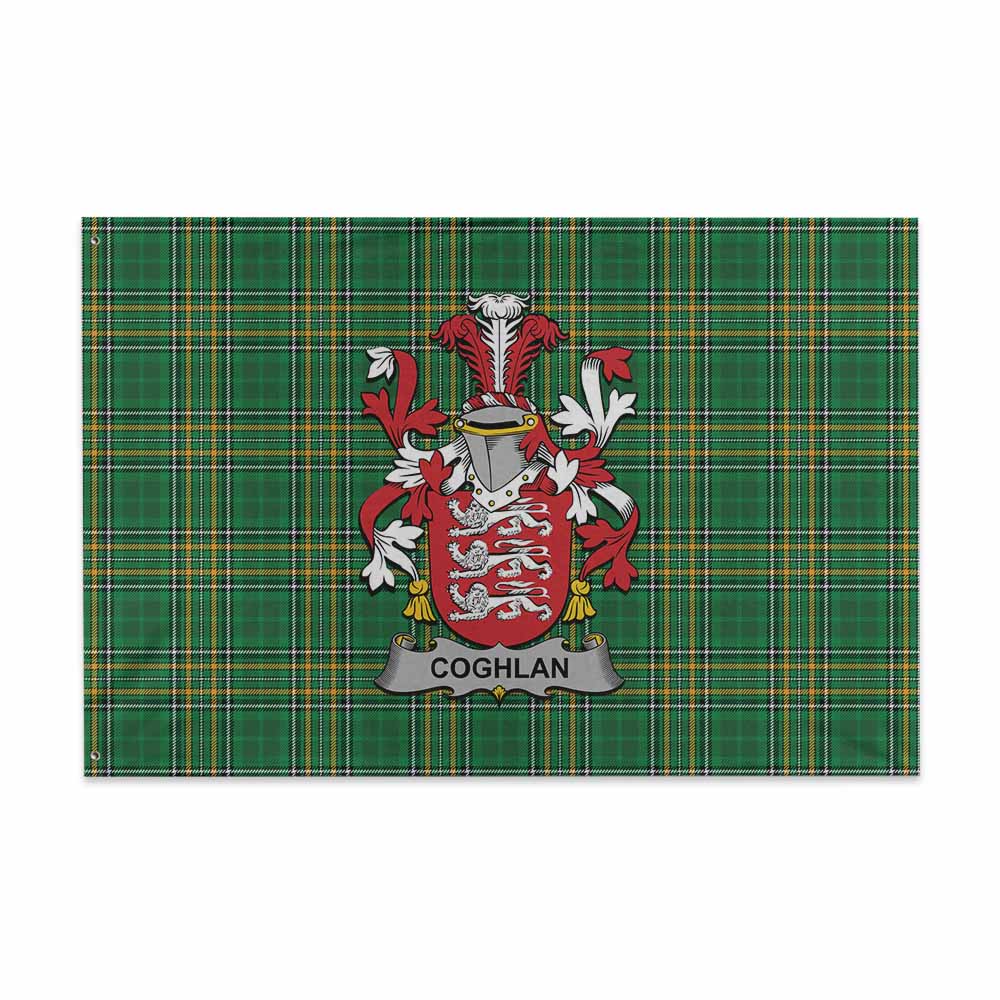 Tartan Vibes Clothing Coghlan Irish Clan Tartan House Flag with Coat of Arms