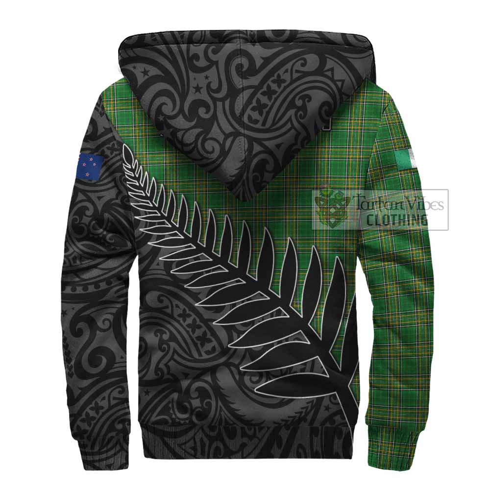 Tartan Vibes Clothing Cole Irish Clan Tartan Sherpa Hoodie with Coat of Arms New Zealand Silver Fern Half Style