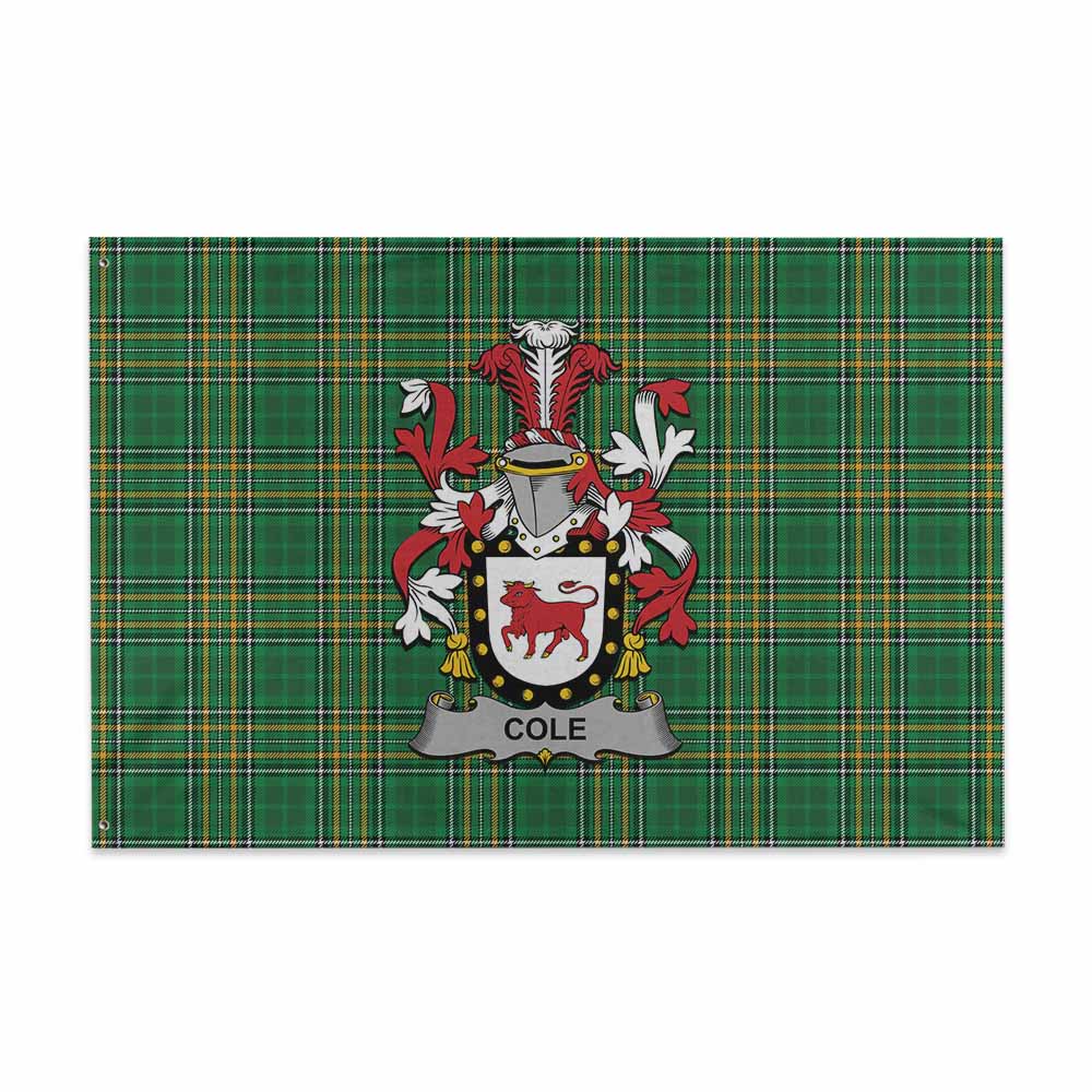 Tartan Vibes Clothing Cole Irish Clan Tartan House Flag with Coat of Arms