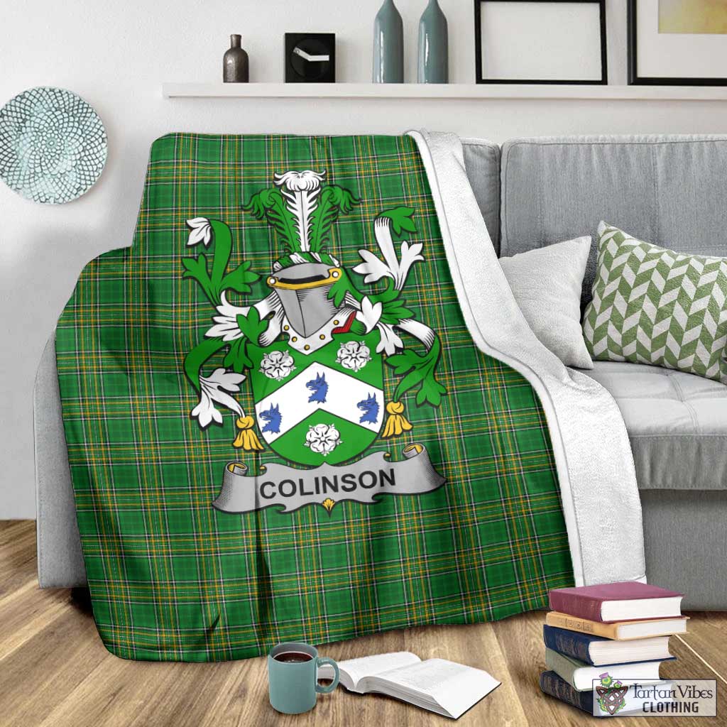 Tartan Vibes Clothing Colinson Irish Clan Tartan Blanket with Coat of Arms