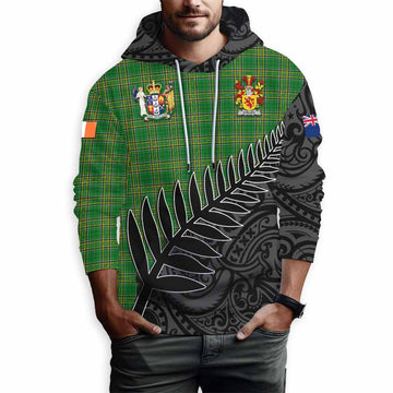 Tartan Vibes Clothing Colley Irish Clan Tartan Hoodie with Coat of Arms New Zealand Silver Fern Half Style