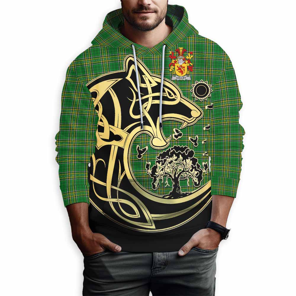 Tartan Vibes Clothing Colley Irish Tartan Hoodie with Coat of Arms Celtic Wolf Style