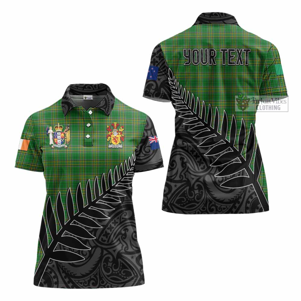 Tartan Vibes Clothing Colley Irish Clan Tartan Women's Polo Shirt with Coat of Arms New Zealand Silver Fern Half Style