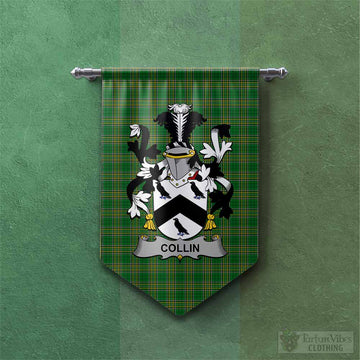 Collin Irish Clan Tartan Gonfalon, Tartan Banner with Coat of Arms