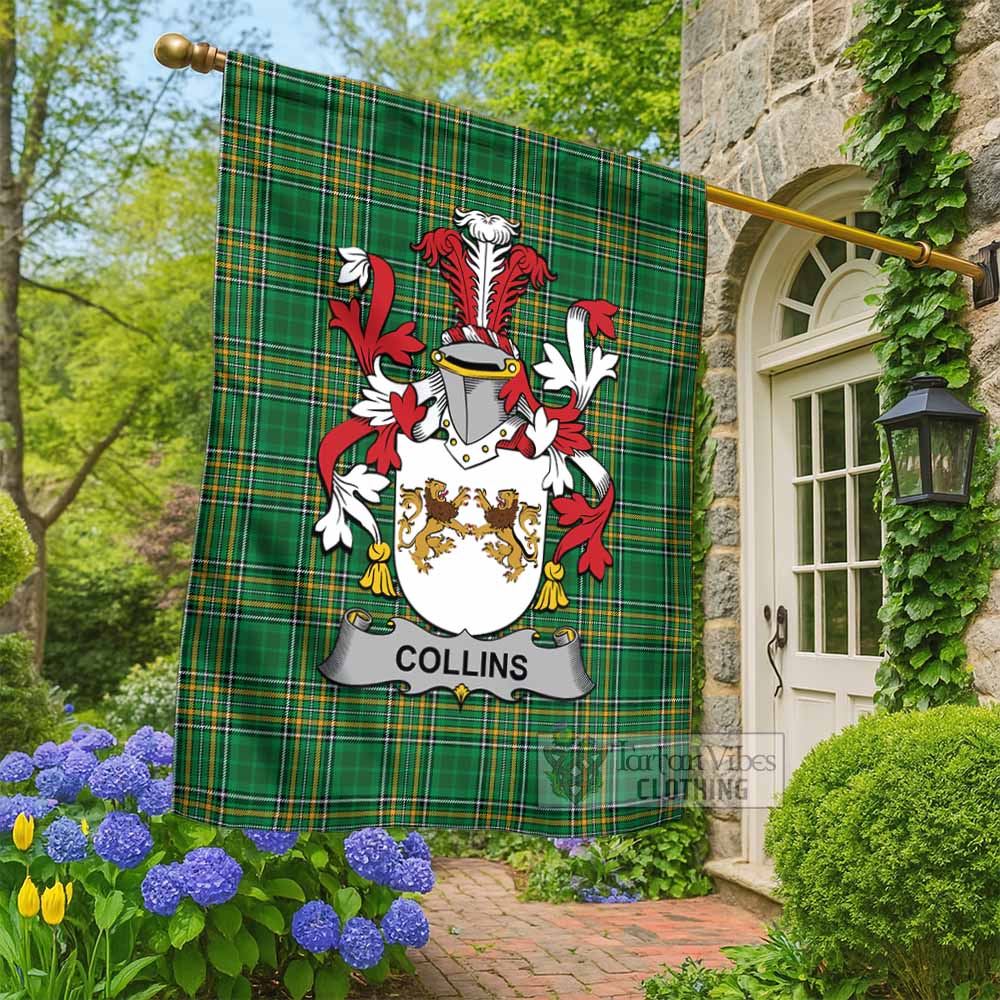 Collins Irish Clan Tartan Flag with Coat of Arms