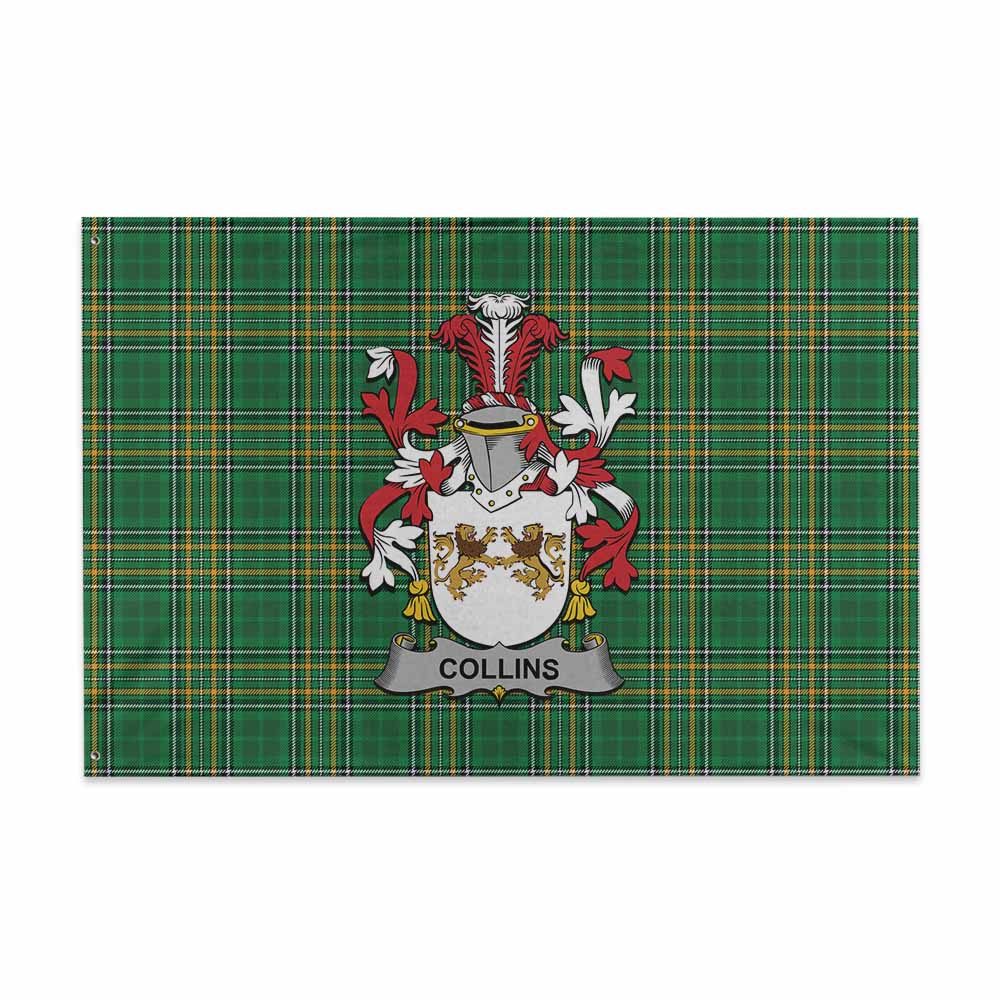 Tartan Vibes Clothing Collins Irish Clan Tartan House Flag with Coat of Arms