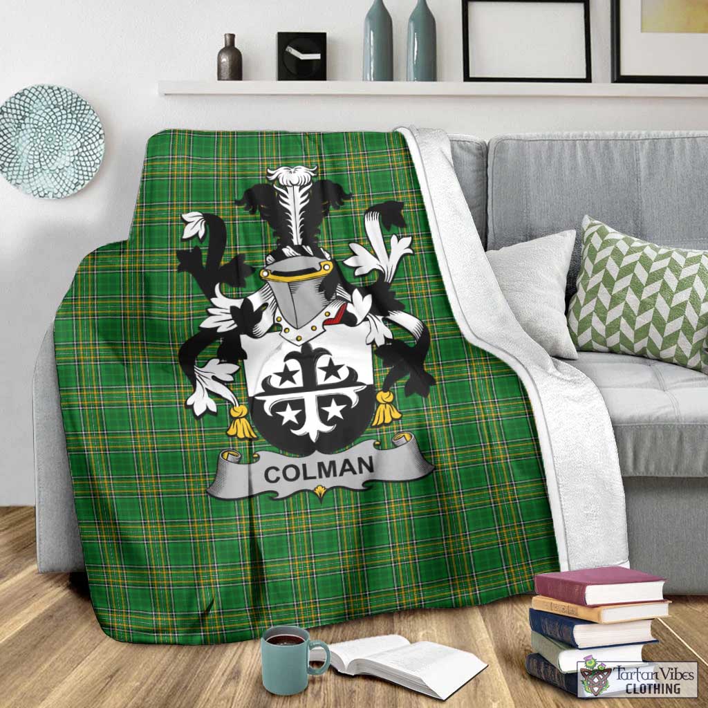 Tartan Vibes Clothing Colman Irish Clan Tartan Blanket with Coat of Arms