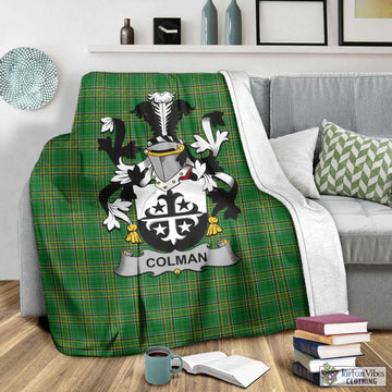 Tartan Vibes Clothing Colman Irish Clan Tartan Blanket with Coat of Arms