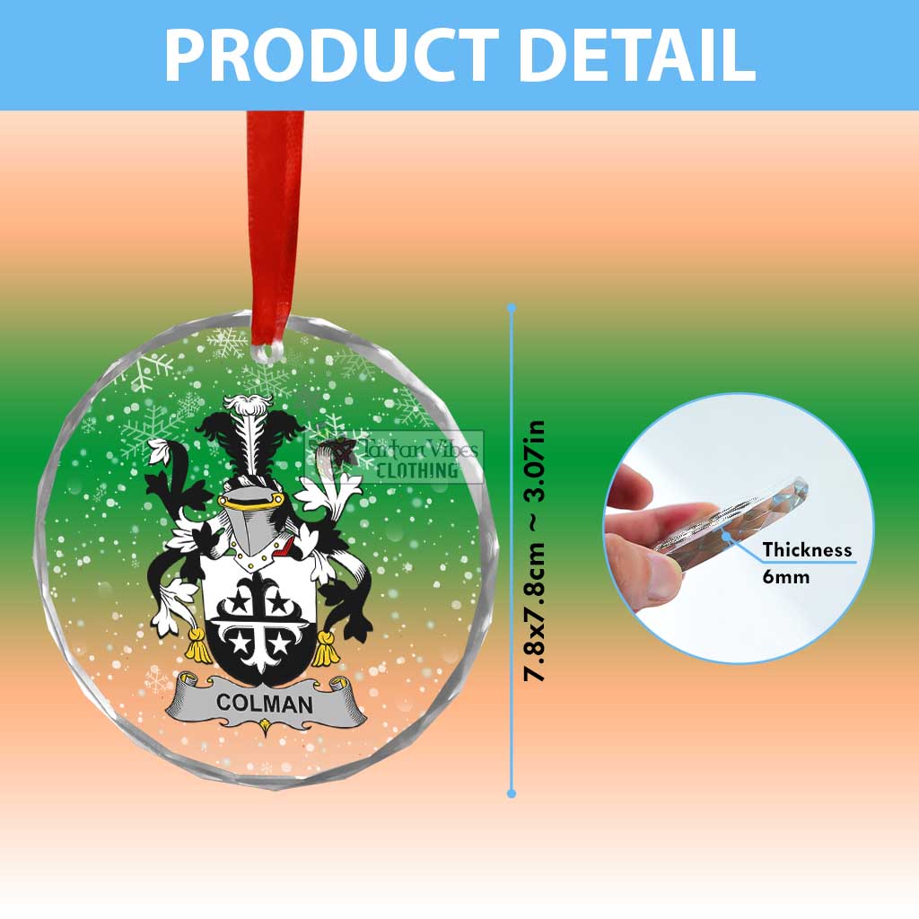 Tartan Vibes Clothing Colman Irish Clan Christmas Glass Ornament with Coat of Arms