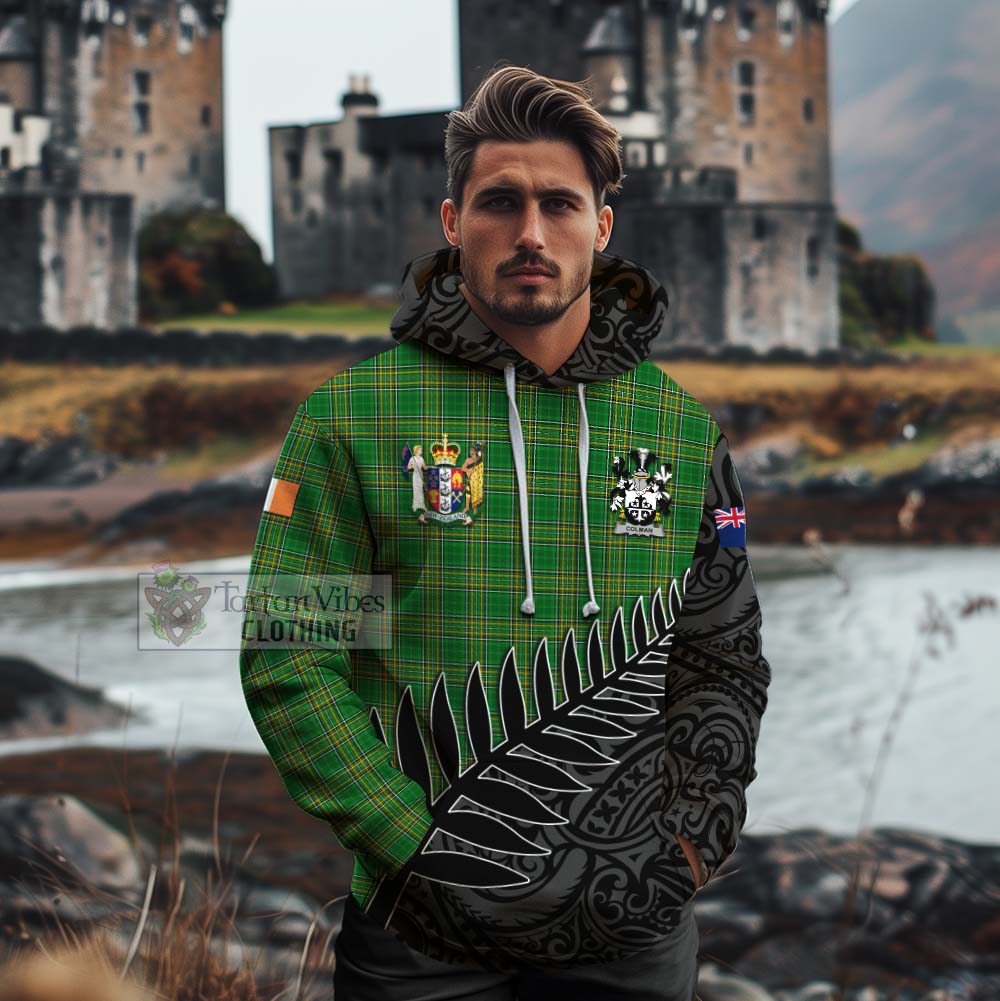 Tartan Vibes Clothing Colman Irish Clan Tartan Cotton Hoodie with Coat of Arms New Zealand Silver Fern Half Style