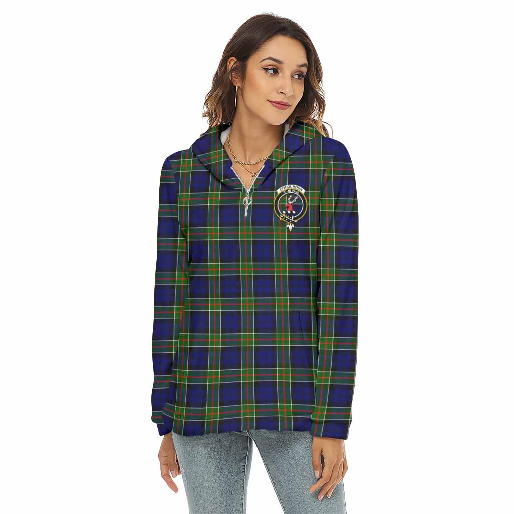Tartan Vibes Clothing Colquhoun Tartan Crest Women's Borg  Half Zip Fleece Hoodie