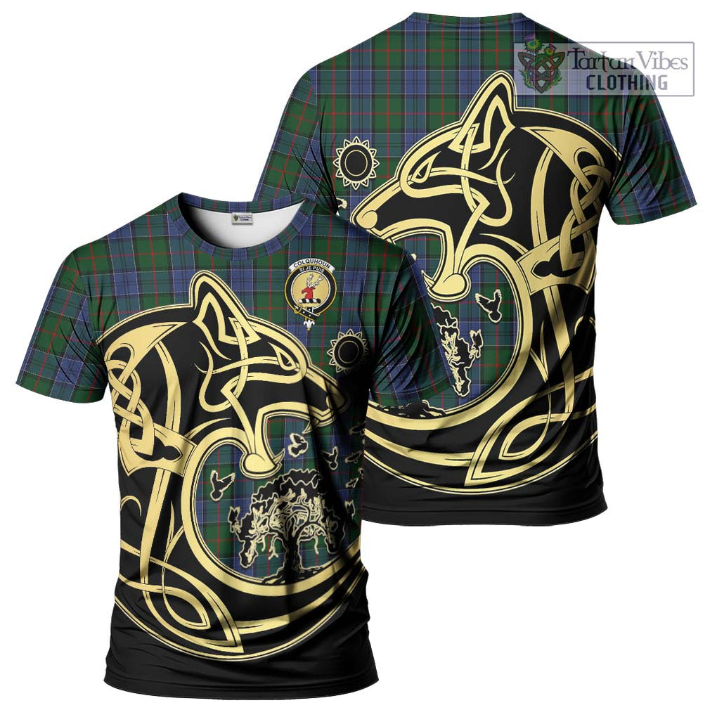 Colquhoun Tartan T-Shirt with Family Crest Celtic Wolf Style Kid's Shirt - Tartan Vibes Clothing