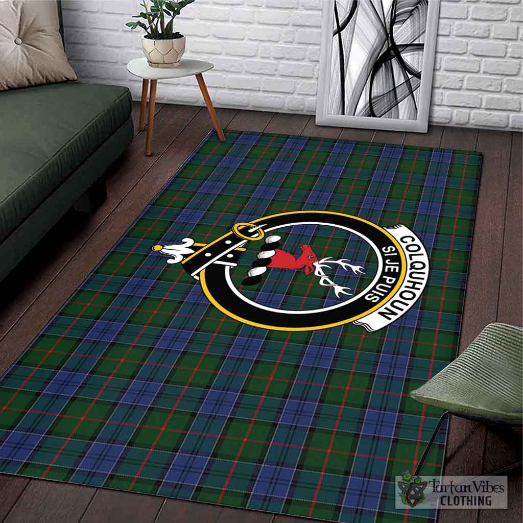Tartan Vibes Clothing Colquhoun Tartan Area Rug with Family Crest