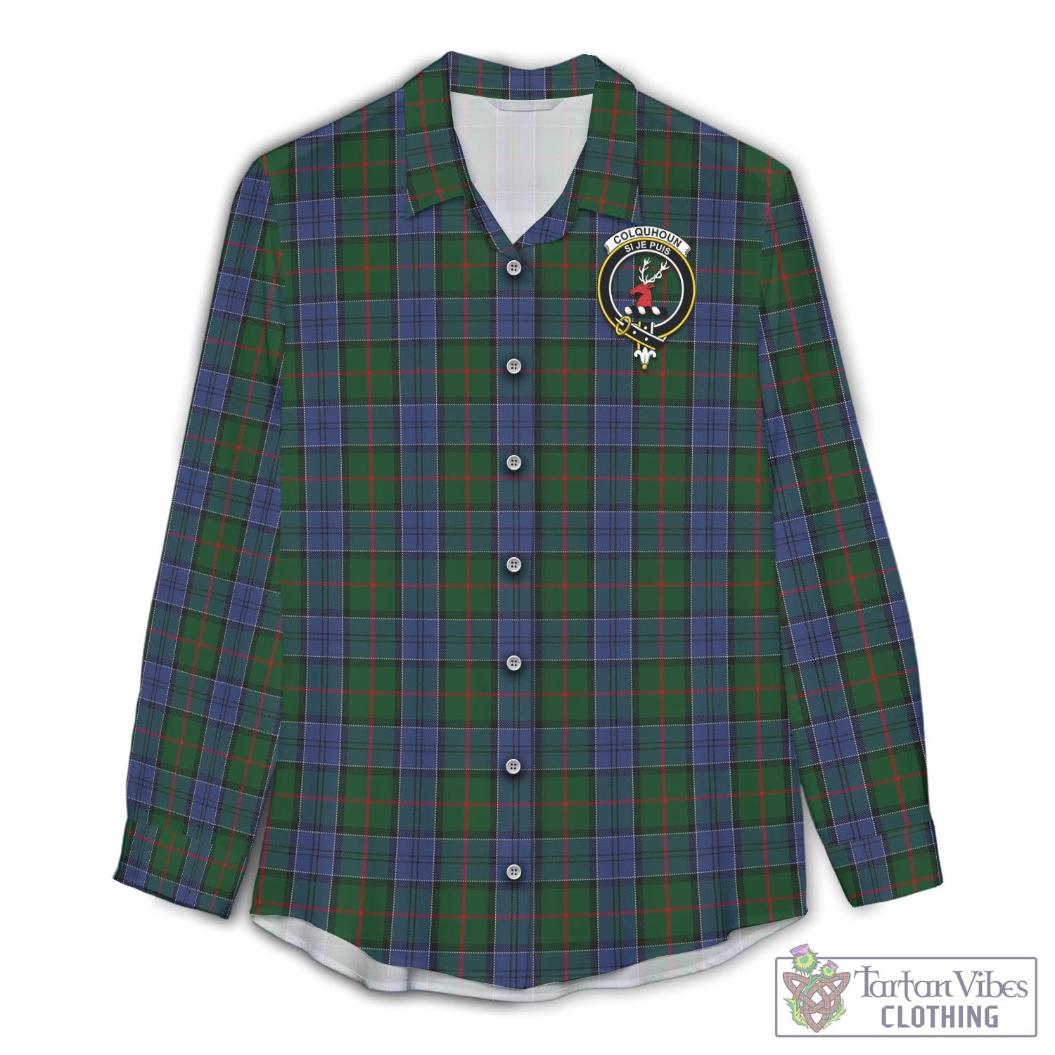 Tartan Vibes Clothing Colquhoun Tartan Womens Casual Shirt with Family Crest