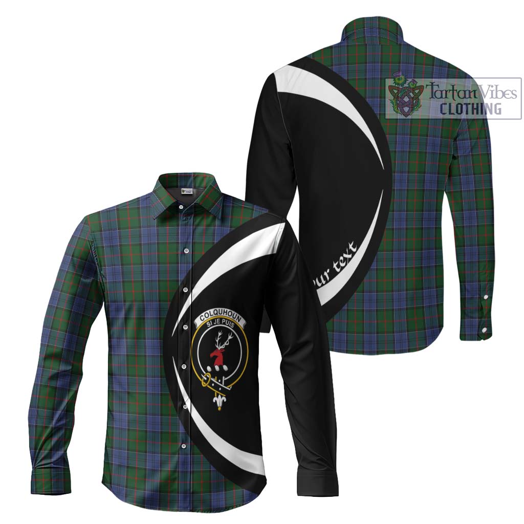 Colquhoun Tartan Long Sleeve Button Up with Family Crest Circle Style Men's Shirt S - Tartan Vibes Clothing