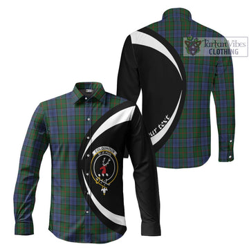 Colquhoun Tartan Long Sleeve Button Up with Family Crest Circle Style Men's Shirt S - Tartan Vibes Clothing