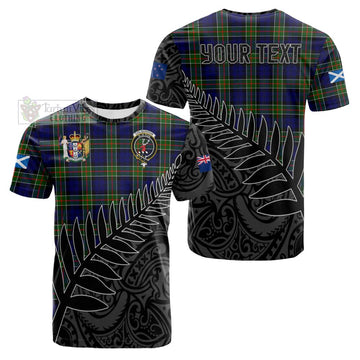 Tartan Vibes Clothing Colquhoun Crest Tartan Cotton T-shirt with New Zealand Silver Fern Half Style