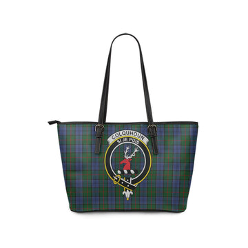 Colquhoun Tartan Leather Tote Bag with Family Crest