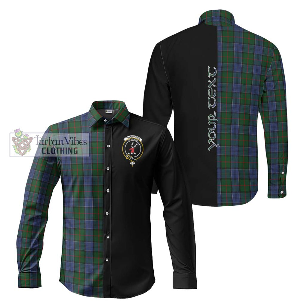 Colquhoun Tartan Long Sleeve Button Shirt with Family Crest and Half Of Me Style Men's Shirt S - Tartanvibesclothing Shop