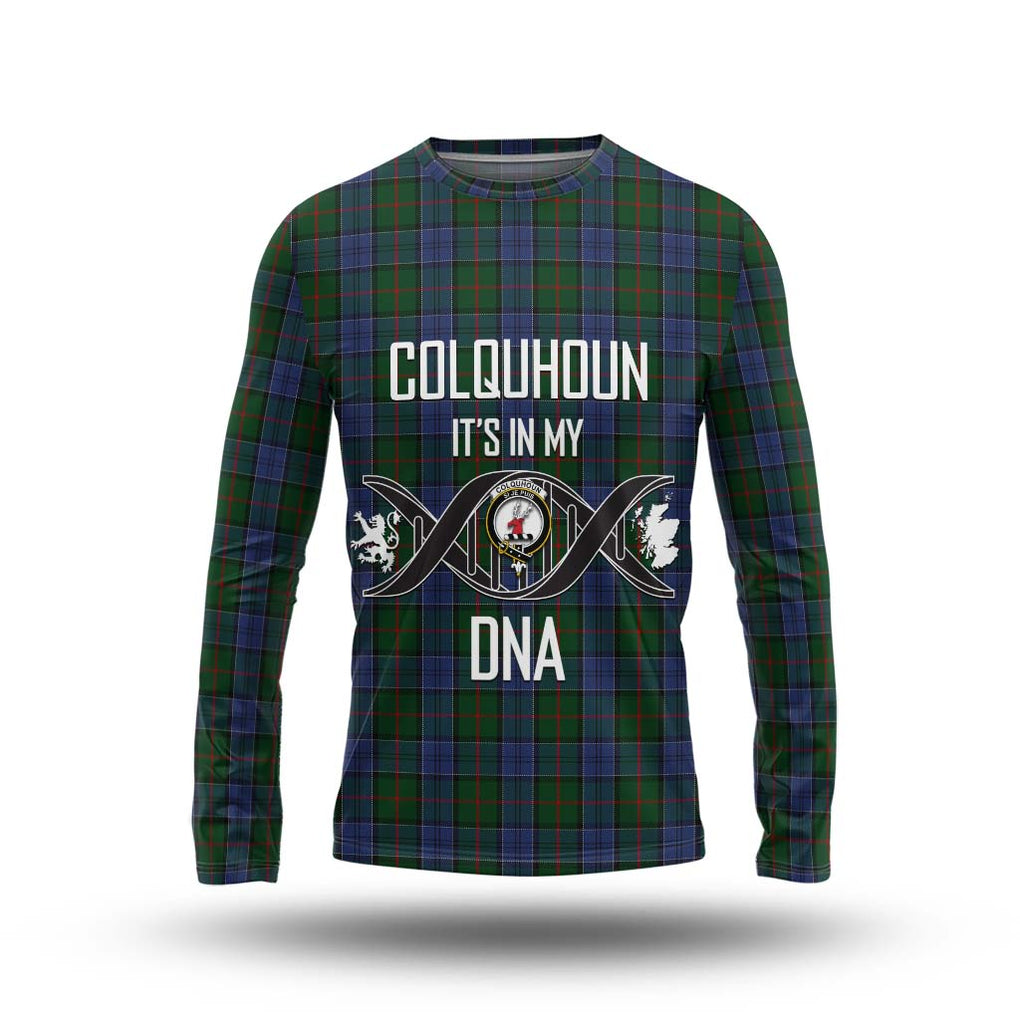 Colquhoun Tartan Long Sleeve T-Shirt with Family Crest DNA In Me Style Unisex - Tartanvibesclothing Shop