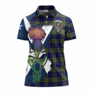 Colquhoun Tartan Family Crest Women's Polo Shirt Scottish Thistle Celtic Inspired