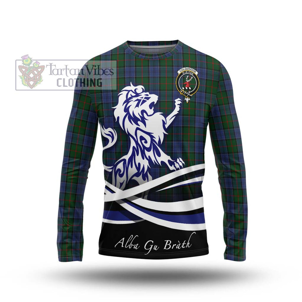 Colquhoun Tartan Long Sleeve T-Shirt with Alba Gu Brath Regal Lion Emblem Unisex - Tartanvibesclothing Shop