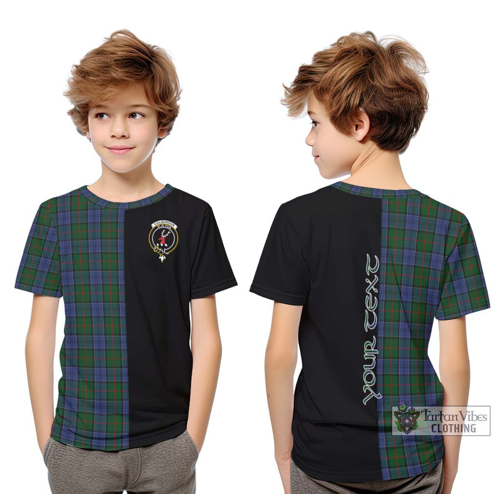 Colquhoun Tartan Kid T-Shirt with Family Crest and Half Of Me Style Youth XL Size14 - Tartanvibesclothing Shop