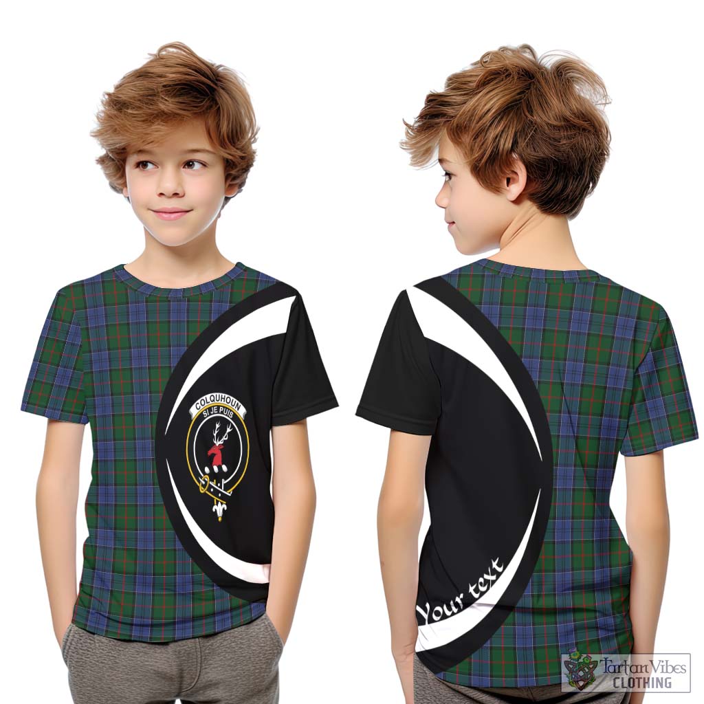 Colquhoun Tartan Kid T-Shirt with Family Crest Circle Style Youth XL Size14 - Tartan Vibes Clothing