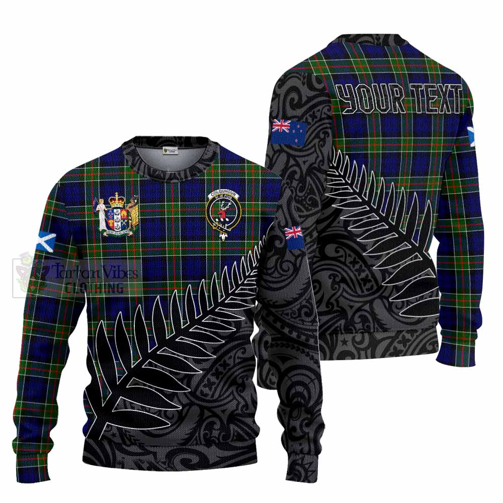Colquhoun Crest Tartan Knitted Sweater with New Zealand Silver Fern Half Style Unisex - Tartan Vibes Clothing