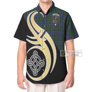 Colquhoun Tartan Hawaiian Shirt with Family Crest and Celtic Symbol Style