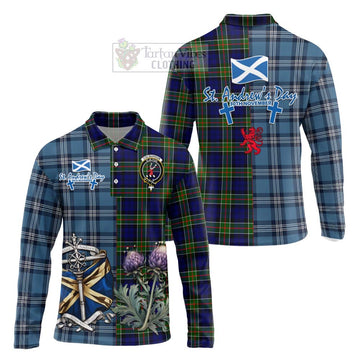 Tartan Vibes Clothing Colquhoun Tartan Long Sleeve Polo Shirt Happy St. Andrew's Day Half Tartan Style